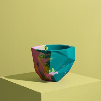 Medium Geometrical Plant Pot in Emerald Green & Yellow