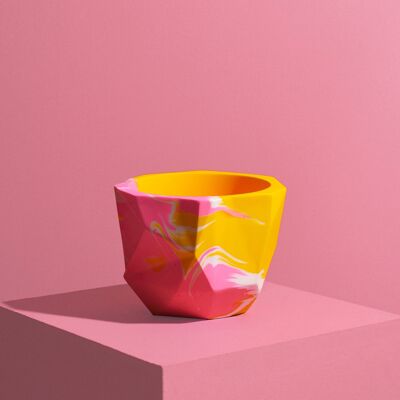 Pot de fleurs géométrique moyen moutarde et rose