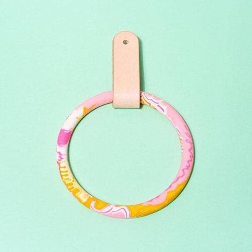 Mustard & Pink Marbled Towel Ring & Leather Strap