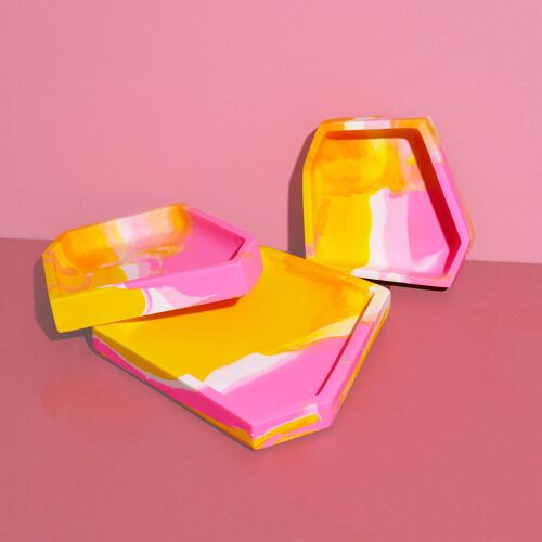 Nested Irregular Trays Mustard & Pink