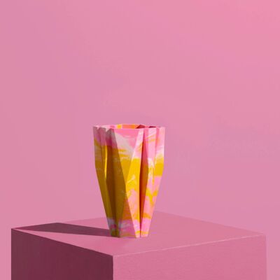 Small Deco Vase, Marbled in Mustard & Pink