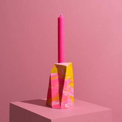 Portacandela alto in senape e rosa (candela inclusa)
