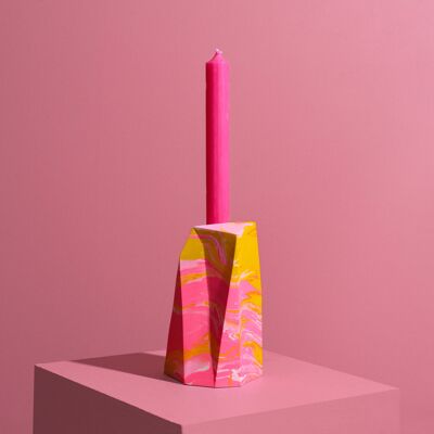 Tall Candle Holder in Mustard & Pink (incl Candle)