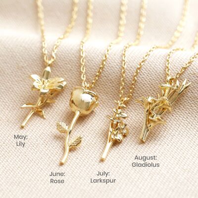 Collar August Gladiolus Birthflower en oro