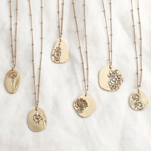 GOLD PLATED STERLING SILVER CAST BIRTH FLOWER NECKLACE - JUNE/ROSE