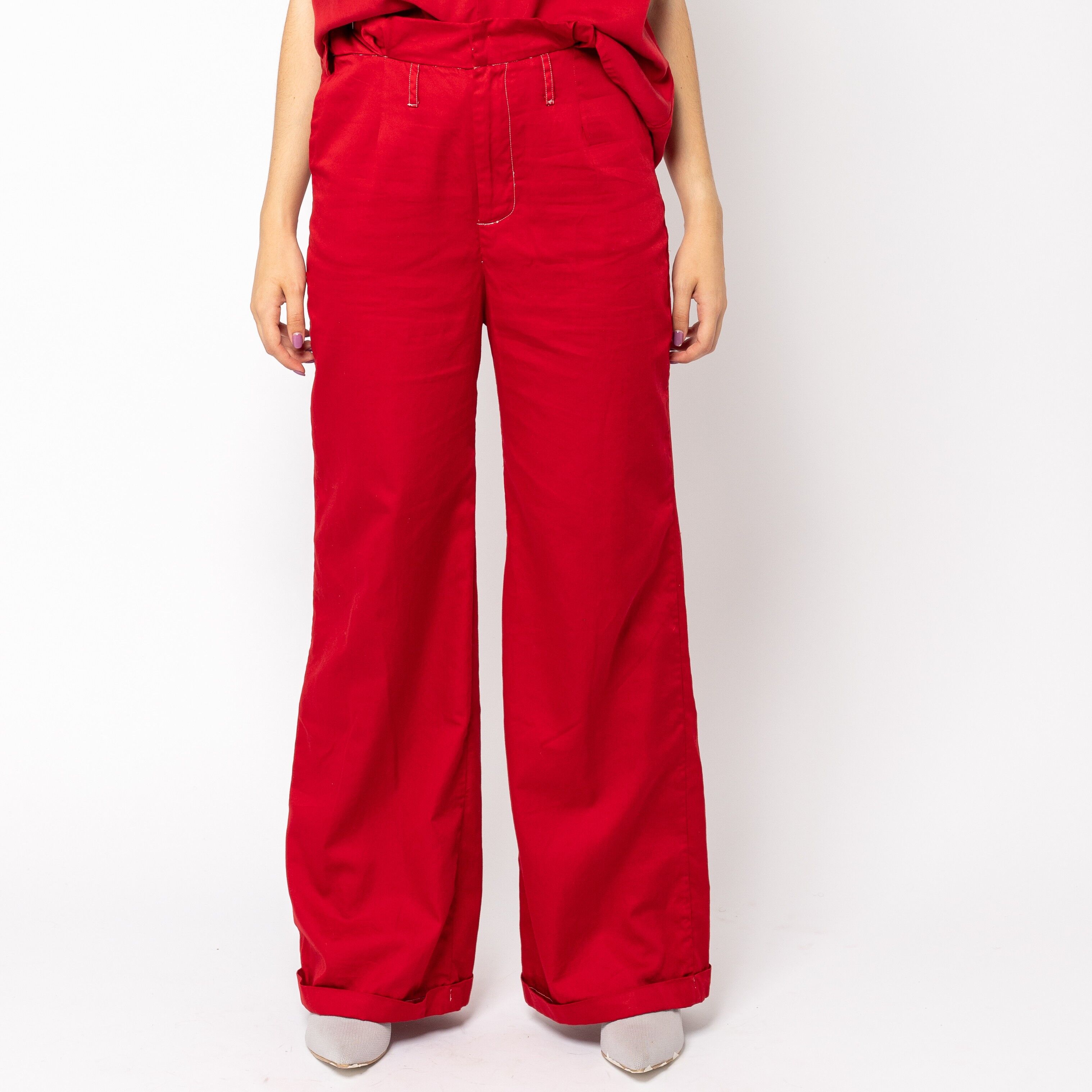 Buy wholesale EXOTICA Wide red trousers with pleated waistband