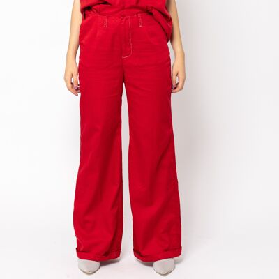 EXOTICA Pantalón rojo ancho con cinturilla con pliegues