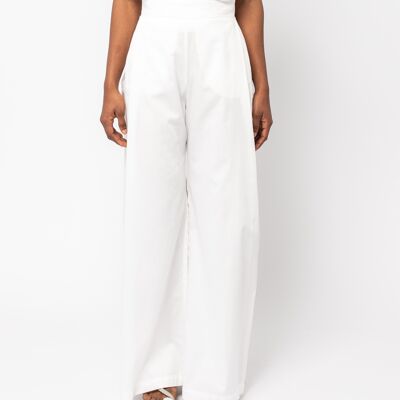 AsHANINKAS Pantalon palazzo blanc avec pli latéral