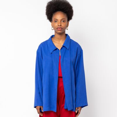 ECOSYSTEM Blaue Jacke mit geflochtenem Gürtel