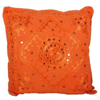 Coussin à sequins Yuva Orange 40x40 cm avec remplissage & application en métal équipé Coussin décoratif Boho Chic carré 4