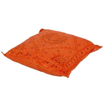 Coussin à sequins Yuva Orange 40x40 cm avec remplissage & application en métal équipé Coussin décoratif Boho Chic carré 2