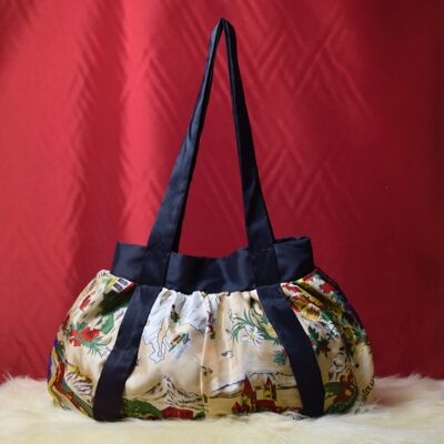 Switzerland Black Taffeta & Satin Shoulder Tote Bag