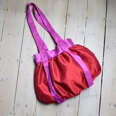 Satin-Einkaufstasche - roter und rosafarbener Taft