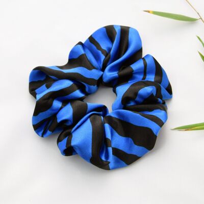 Blaues Satin-Haargummi mit Tiger-Print