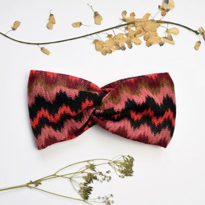 70s Headband, Repurposed Missoni Fabric Wide Knot Headband - Red