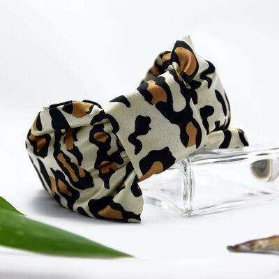 Diadema con estampado de leopardo - Diadema de satén con estampado de leopardo clásico