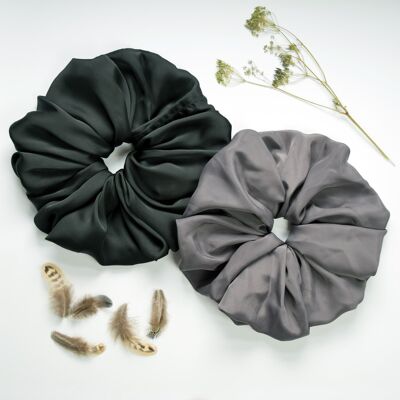 Übergroßes Giant Scrunchies Set in Schwarz und Grau