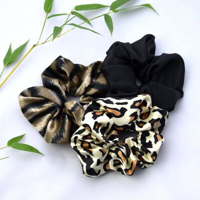 Confezione da 3 scrunchie, set regalo scrunchie, scrunchies con stampa animalier, set regalo di Natale