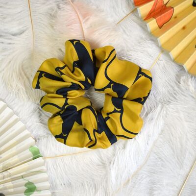 Scrunchie per sciarpa in seta riciclata in blu navy e oro antico