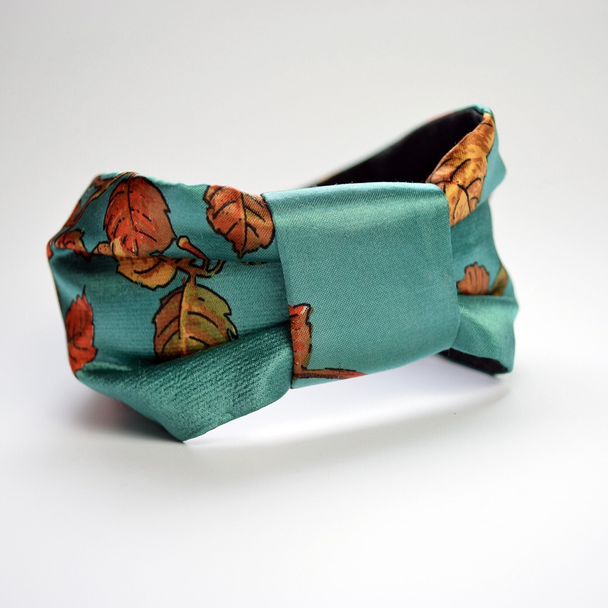 Cerchietto in raso verde - Stampa foglia