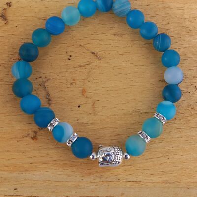 Bracelet de pierres précieuses en agate bleue mate