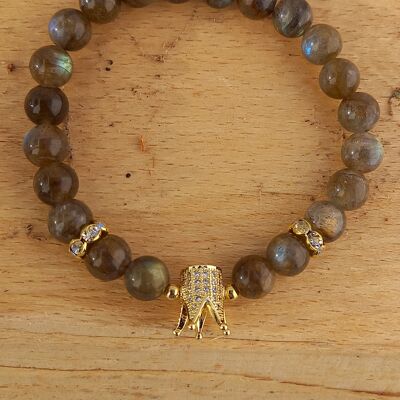 Labradorite gemstone bracelet with gold crown