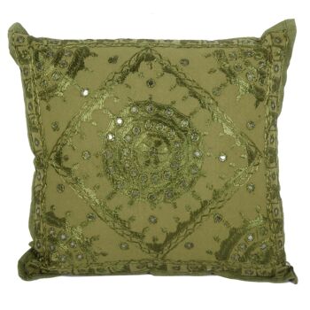 Coussin à sequins Yuva Vert 40x40 cm avec remplissage & application de métal équipé Coussin décoratif Boho Chic carré 1