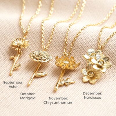 November-Chrysantheme-Geburtsblumen-Halskette in Gold