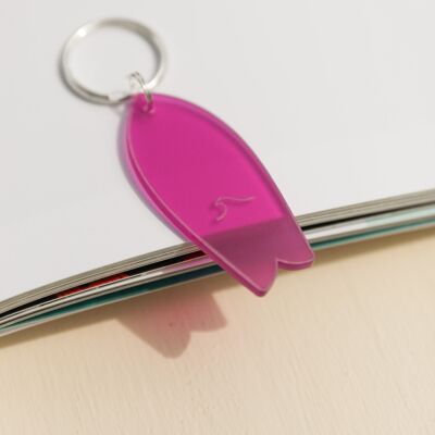 Porte clés planche de surf rose fuchsia motif vague