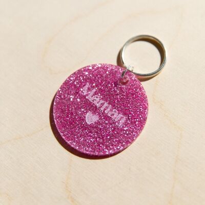 Pink glitter mum key ring