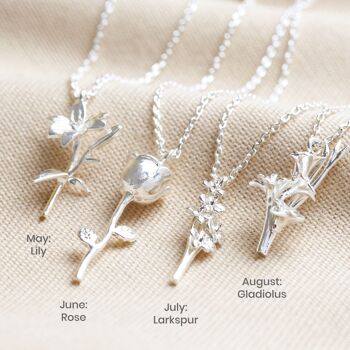 Collier Fleur de Naissance Glaïeul d'Août en Argent