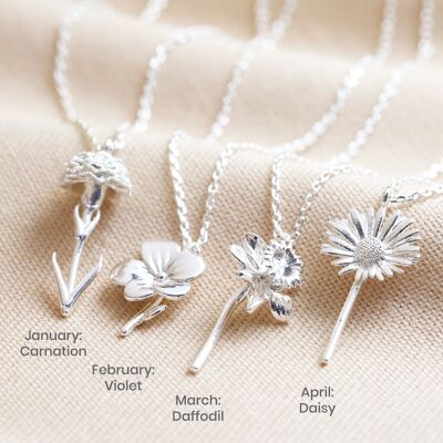 März-Narzissen-Geburtsblumen-Halskette in Silber