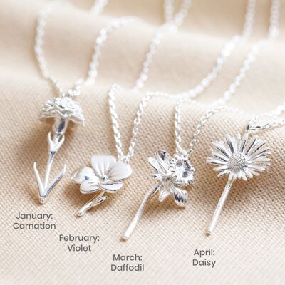 Collana March Daffodil Birthflower in Argento