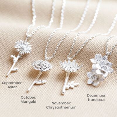 Oktober-Ringelblumen-Geburtsblumen-Halskette in Silber