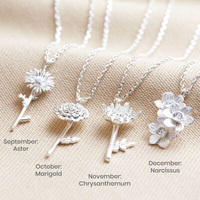 November Chrysanthemum Birthflower Necklace in Silver