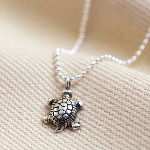 Sterling Silver Vintage Style Turtle Pendant Necklace