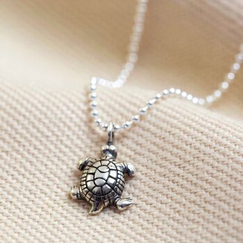 Collier pendentif tortue style vintage en argent sterling