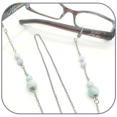 x3 Chaîne de lunettes Acier inoxydable argent 70cm Pierre naturelle 6-10mm au choix