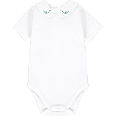 Baby Bodysuit with 1/2 sleeves and fish embroidered collar