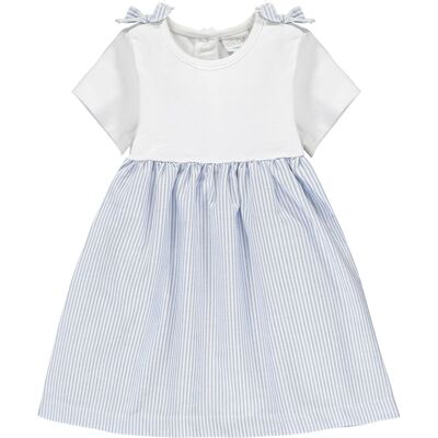 T-shirt Dress with Oxford Stripe Skirt and bow details