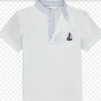 Polo shirt with stand up collar in Oxford Stripe