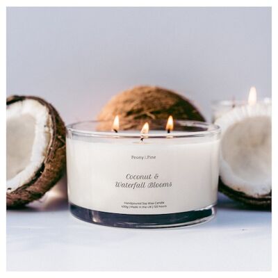 Coconut & Waterfall Blooms Candle | Soy Wax | 120hr Burn | Eco Friendly