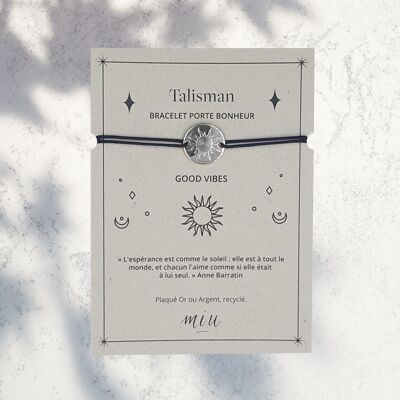 Pulsera de cartas, amuleto de la suerte, tarot, Good Vibes, Plata, Negro