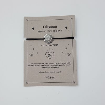 Bracelet carte, porte-bonheur, tarot, Oeil, Argent, Noir
