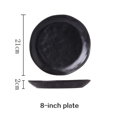 Assiette japonaise en céramique « Kobo » - Noir métallique - 21cm (rond)