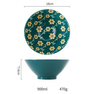 Ramen en céramique « Minami » - Vert - fleurs - 18cm
