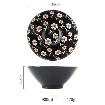 Ramen en céramique « Minami » - Noir - fleurs - 18cm