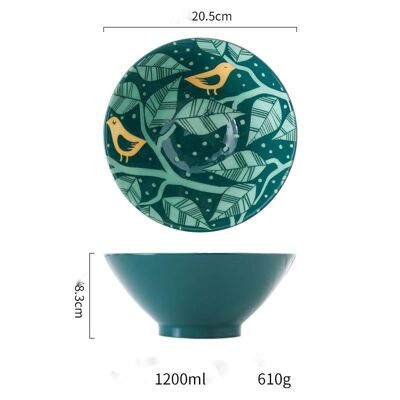 Ramen en céramique « Minami » - Vert - oiseau - 21cm