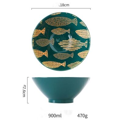 Ramen en céramique « Minami » - Vert - poisson - 18cm