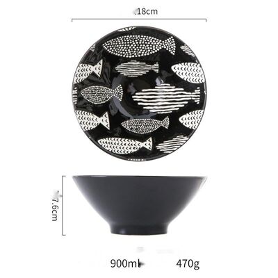 Ramen en céramique « Minami » - Noir - poisson - 18cm